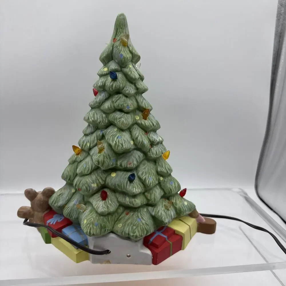 Ceramic Christmas Tree - Presents, Teddy, Doll Below Tree - Read